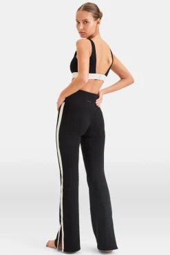 DayFlex Contrast Stripe Side Split Flared Yoga Pant No Front Seam - Shadow Black And Ivory