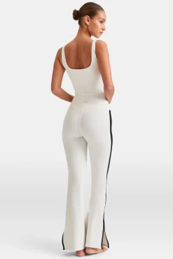 DayFlex Contrast Stripe Side Split Flared Yoga Pant No Front Seam - Ivory And Shadow Black