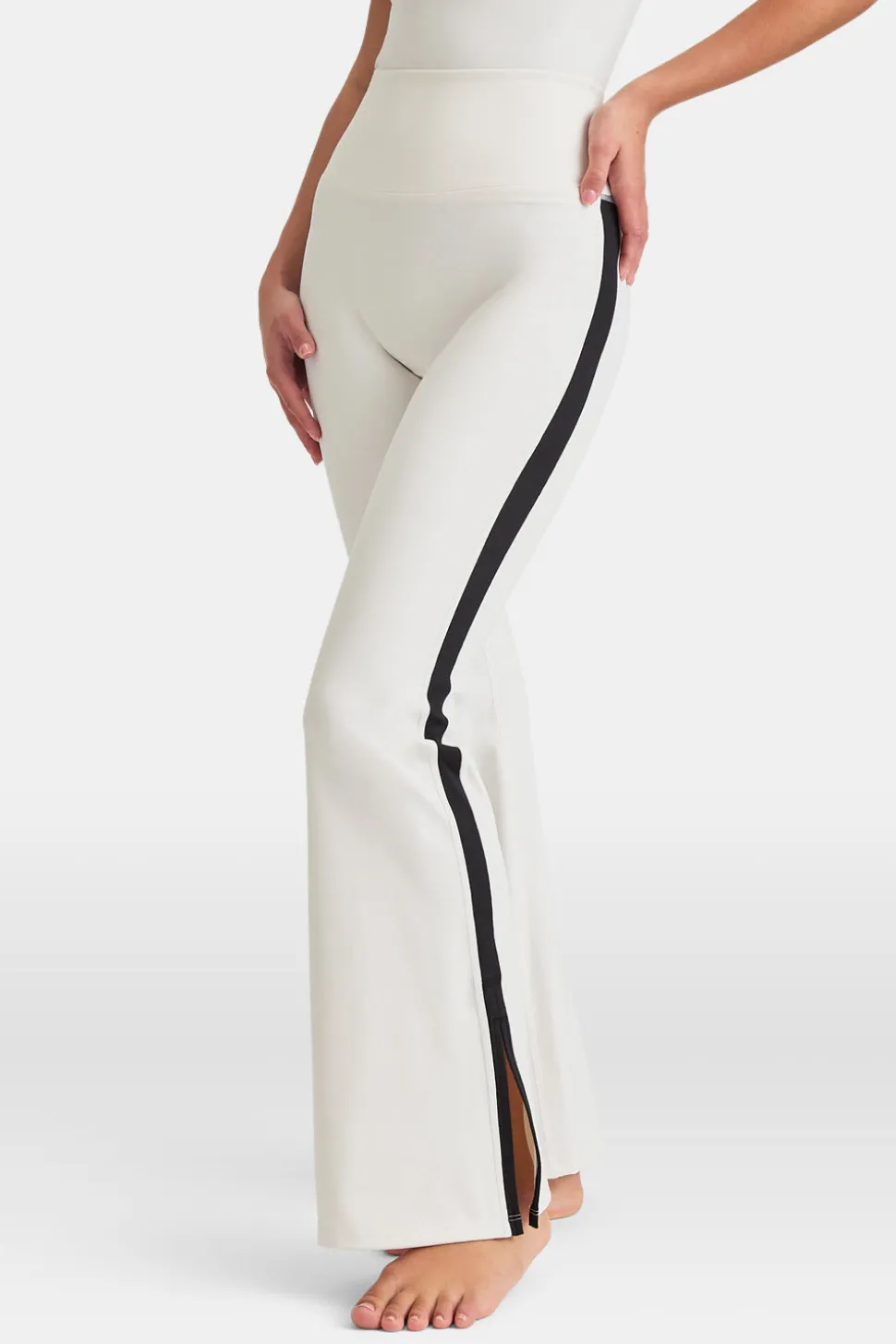 DayFlex Contrast Stripe Side Split Flared Yoga Pant No Front Seam - Ivory And Shadow Black