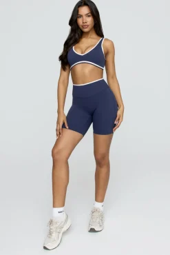 DayFlex Contrast Trim High Waisted Cycling Short - Navy And Buttermilk