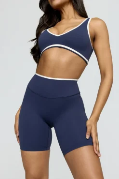 DayFlex Contrast Trim High Waisted Cycling Short - Navy And Buttermilk