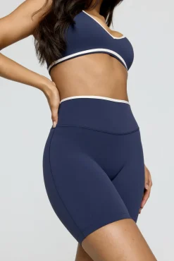 DayFlex Contrast Trim High Waisted Cycling Short - Navy And Buttermilk