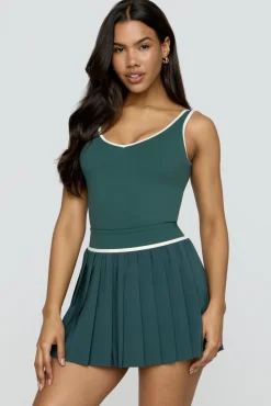 DayFlex Pleated Tennis Skort - Hunter Green And Buttermilk