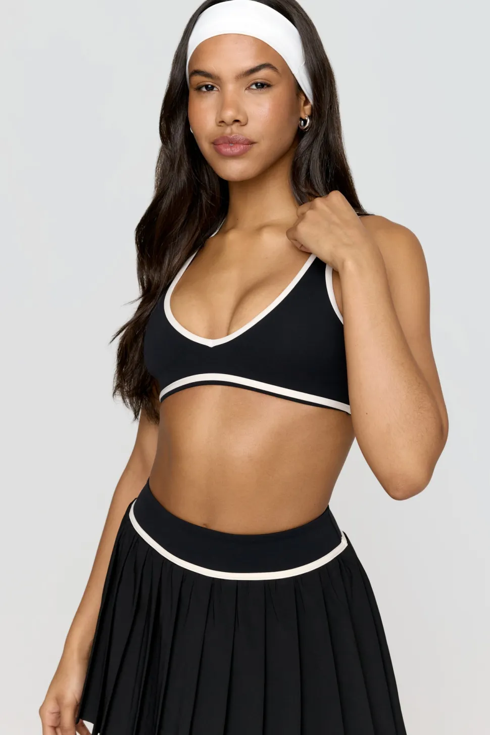DayFlex Plunge Neck Push-Up Sports Bra - Shadow Black And Buttermilk
