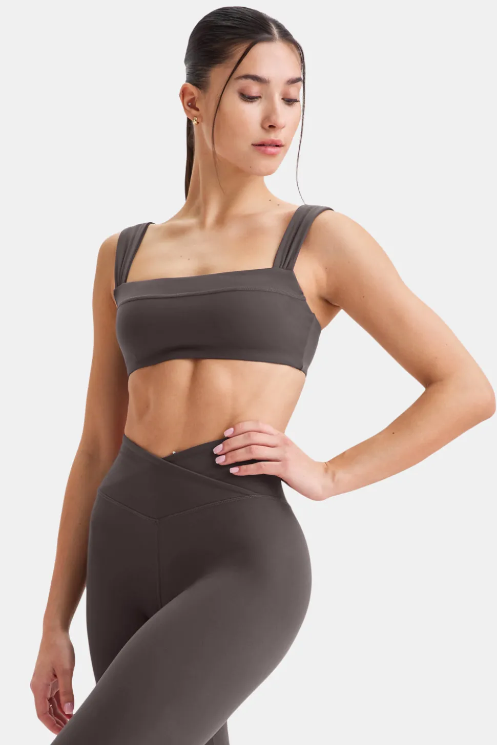 DayFlex Ruched Bandeau Sports Bra - Cool Espresso