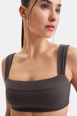 DayFlex Ruched Bandeau Sports Bra - Cool Espresso