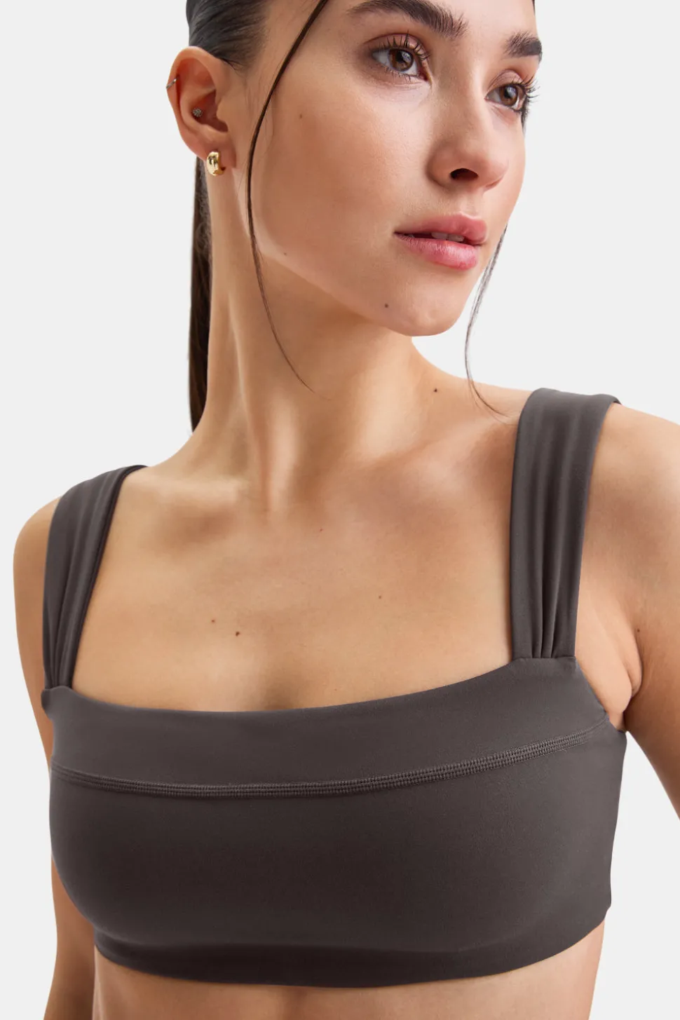 DayFlex Ruched Bandeau Sports Bra - Cool Espresso