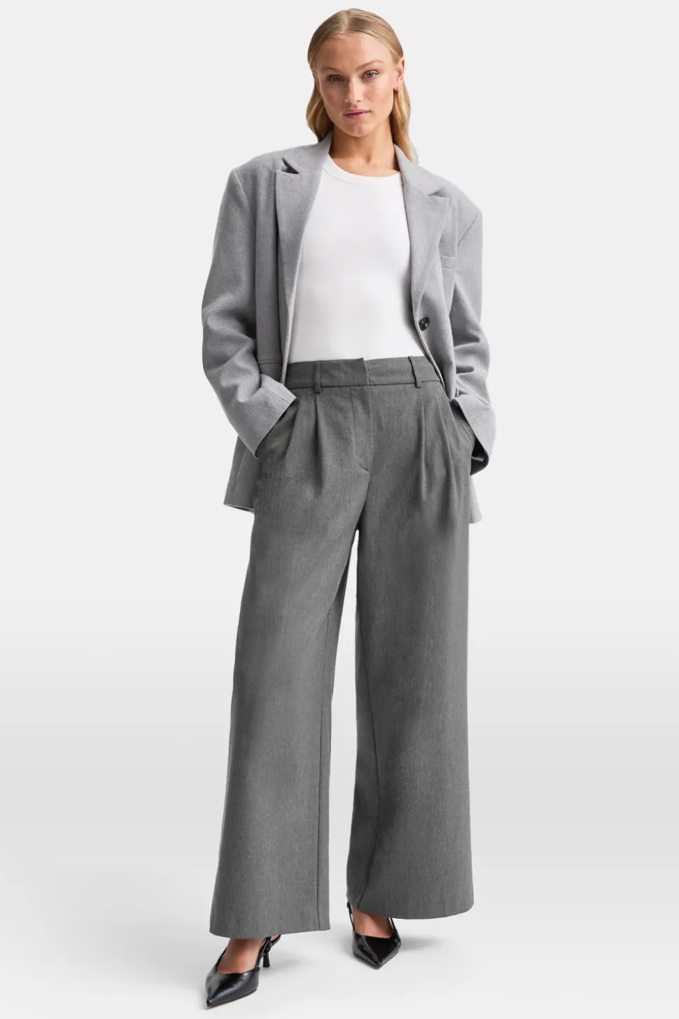Everyday Tailoring Wide Leg Trousers - Charcoal Grey Marl