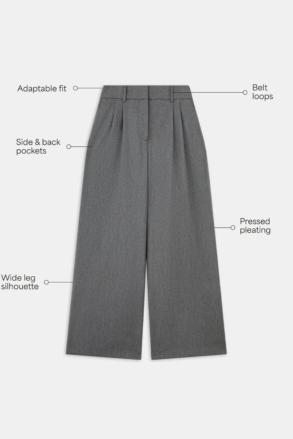 Everyday Tailoring Wide Leg Trousers - Charcoal Grey Marl