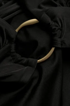 Halter Plunge Gold Ring Bikini Swimsuit - Black Onyx