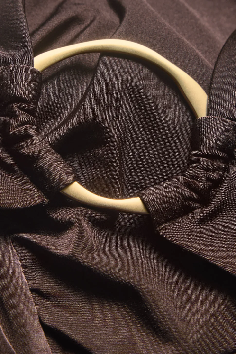 Halter Plunge Gold Ring Bikini Top - Espresso