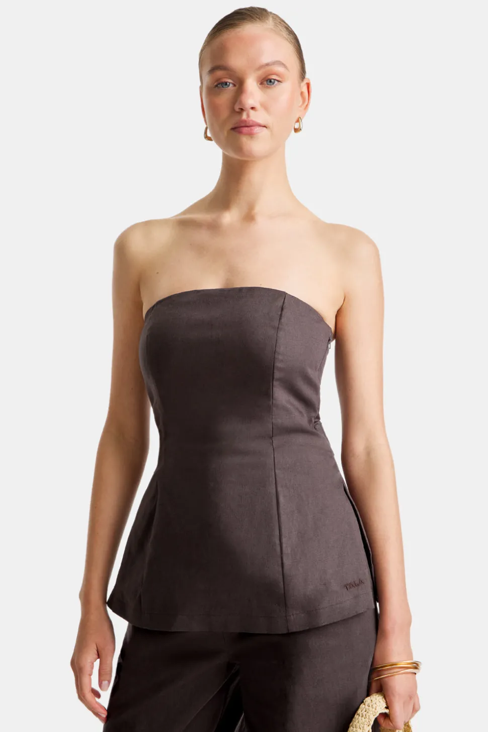 Heavyweight Linen Longline Strapless Top - Espresso