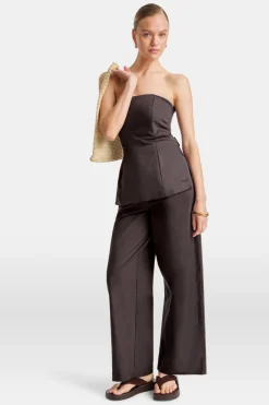 Heavyweight Linen Longline Strapless Top - Espresso