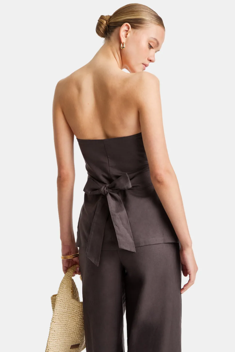Heavyweight Linen Longline Strapless Top - Espresso