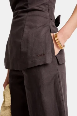 Heavyweight Linen Longline Strapless Top - Espresso