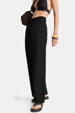 Heavyweight Linen Tailored Wide Leg Trousers - Black Onyx