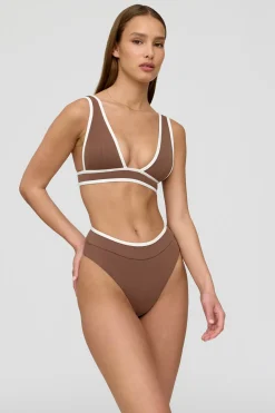 Kos Contrast Trim High Waisted Cheeky Bikini Brief - Terracotta And Coconut Milk