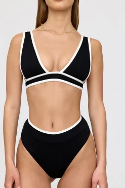 Kos Contrast Trim High Waisted Cheeky Bikini Brief - Shadow Black And Coconut Milk