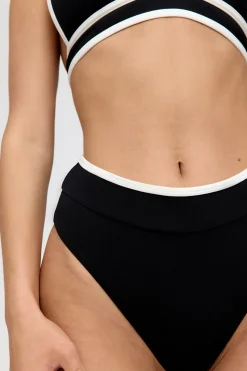 Kos Contrast Trim High Waisted Cheeky Bikini Brief - Shadow Black And Coconut Milk