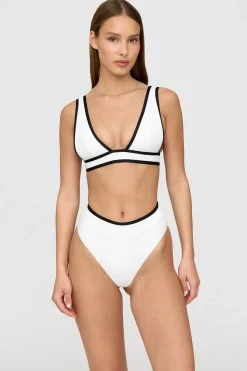 Kos Contrast Trim High Waisted Cheeky Bikini Brief - Coconut Milk And Shadow Black