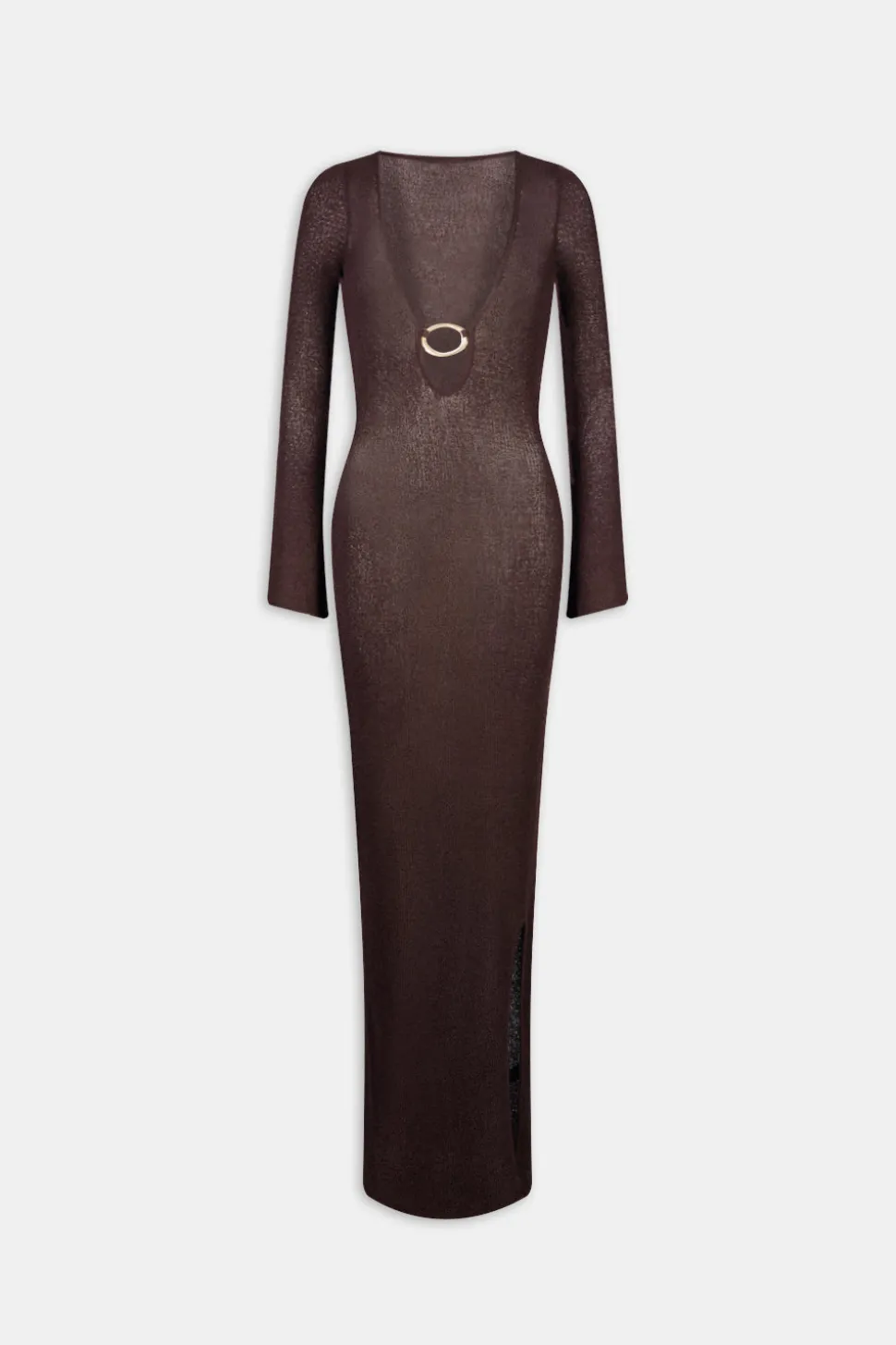 Multiway Gold Ring Long Sleeve Resort Knit Dress - Espresso