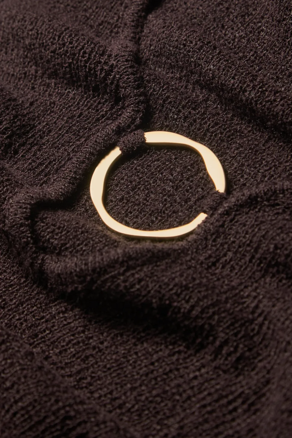 Multiway Gold Ring Long Sleeve Resort Knit Dress - Espresso