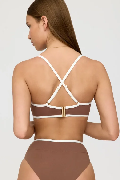 Mykonos Contrast Trim Multiway Bandeau Bikini Top - Terracotta And Coconut Milk