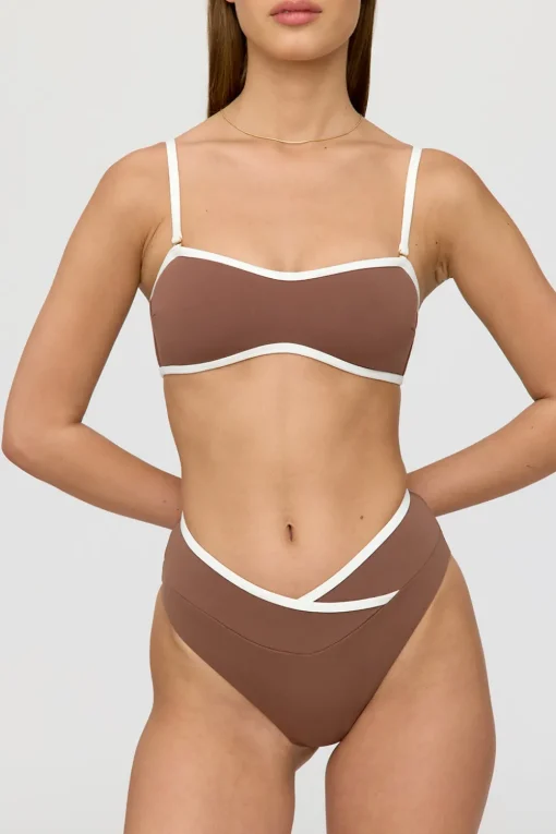 Mykonos Contrast Trim Multiway Bandeau Bikini Top - Terracotta And Coconut Milk
