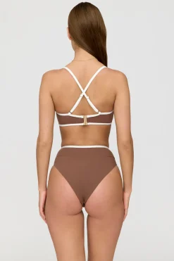 Mykonos Contrast Trim Multiway Bandeau Bikini Top - Terracotta And Coconut Milk