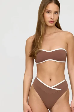 Mykonos Contrast Trim Multiway Bandeau Bikini Top - Terracotta And Coconut Milk