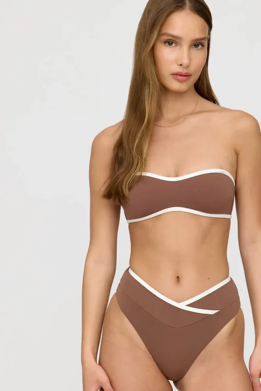 Mykonos Contrast Trim Multiway Bandeau Bikini Top - Terracotta And Coconut Milk
