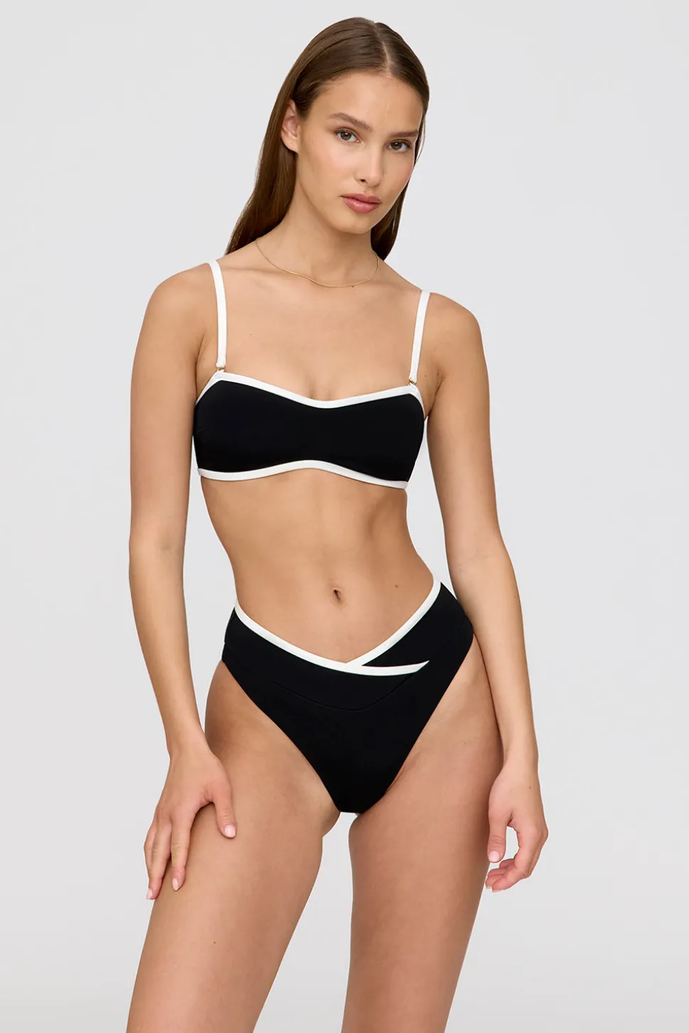 Mykonos Contrast Trim Multiway Bandeau Bikini Top - Shadow Black And Coconut Milk