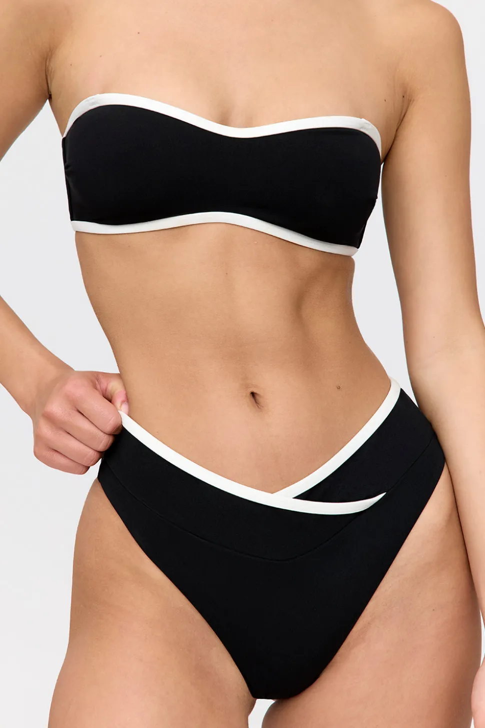 Mykonos Contrast Trim Multiway Bandeau Bikini Top - Shadow Black And Coconut Milk