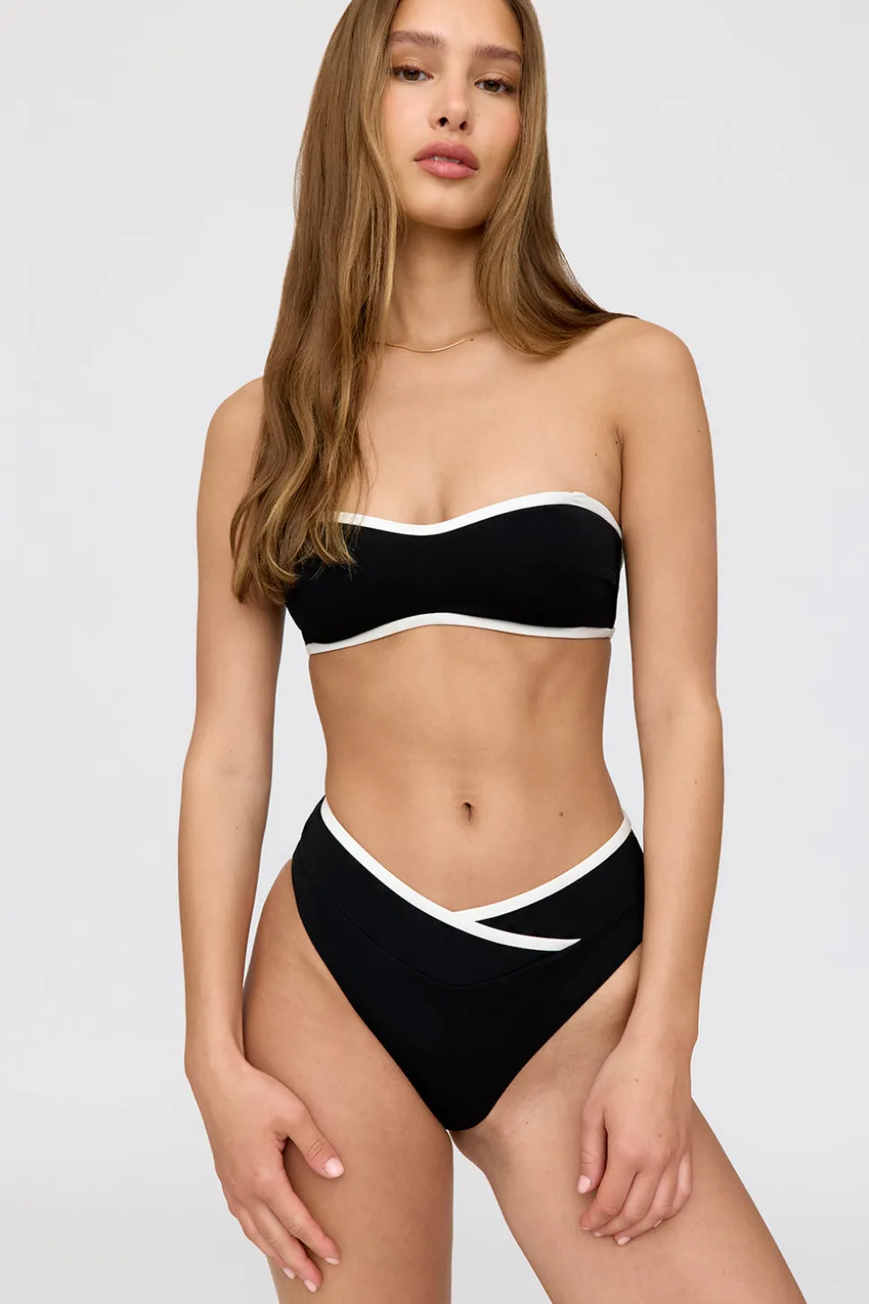 Mykonos Contrast Trim Multiway Bandeau Bikini Top - Shadow Black And Coconut Milk