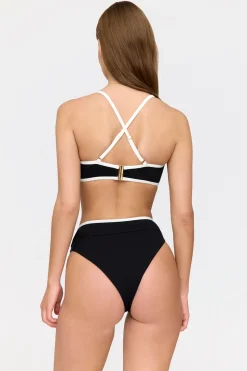 Mykonos Contrast Trim Multiway Bandeau Bikini Top - Shadow Black And Coconut Milk
