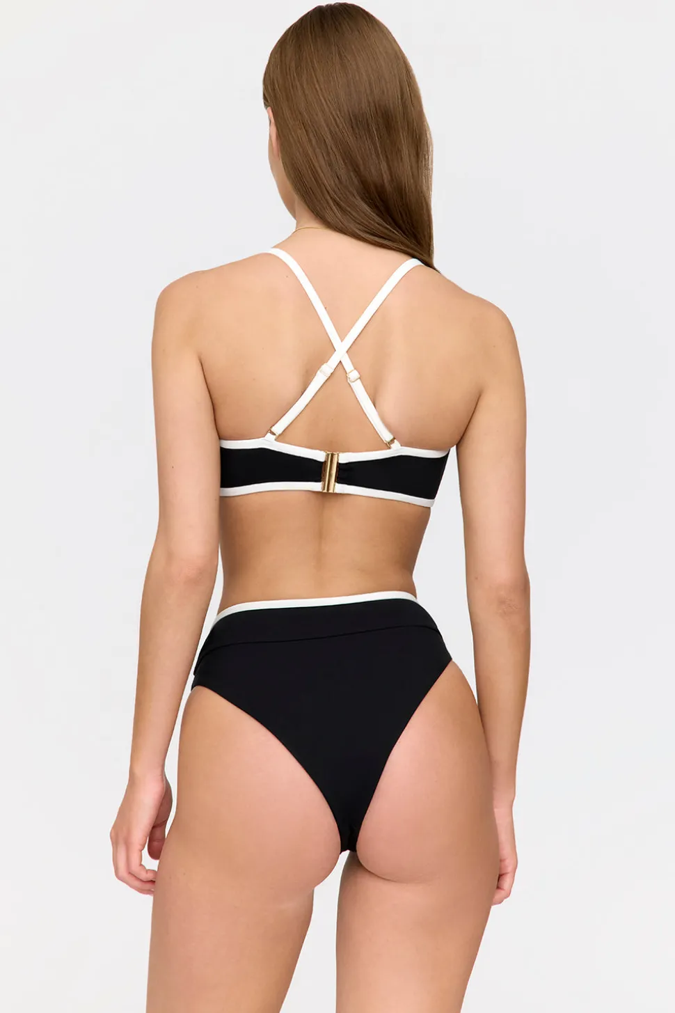 Mykonos Contrast Trim Multiway Bandeau Bikini Top - Shadow Black And Coconut Milk