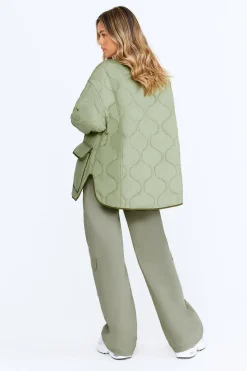 Oversized Reversible Quilted Jacket- Light Olive And Army Green