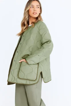 Oversized Reversible Quilted Jacket- Light Olive And Army Green