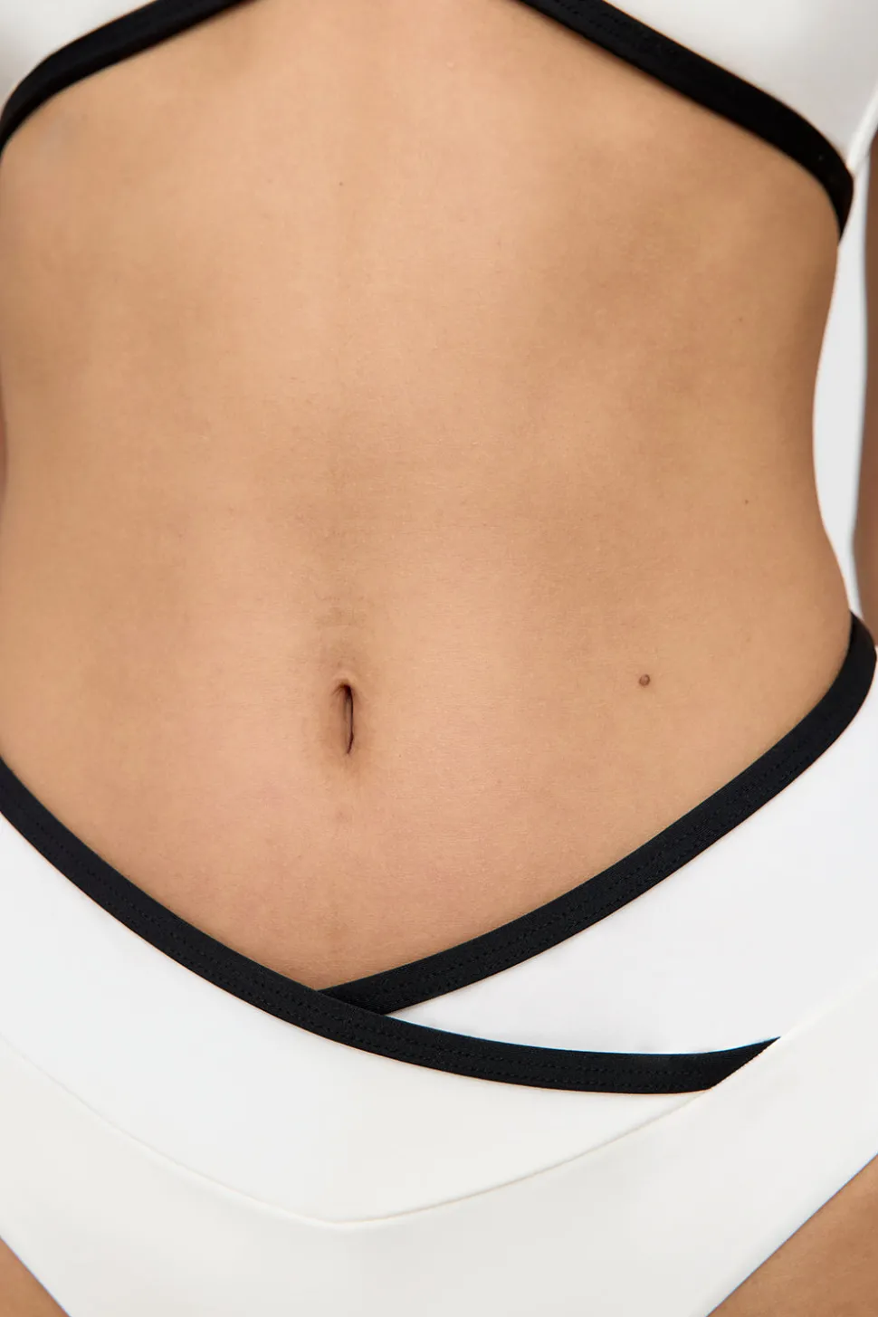 Palma Contrast Trim Wrap Waist Bikini Brief - Coconut Milk And Shadow Black