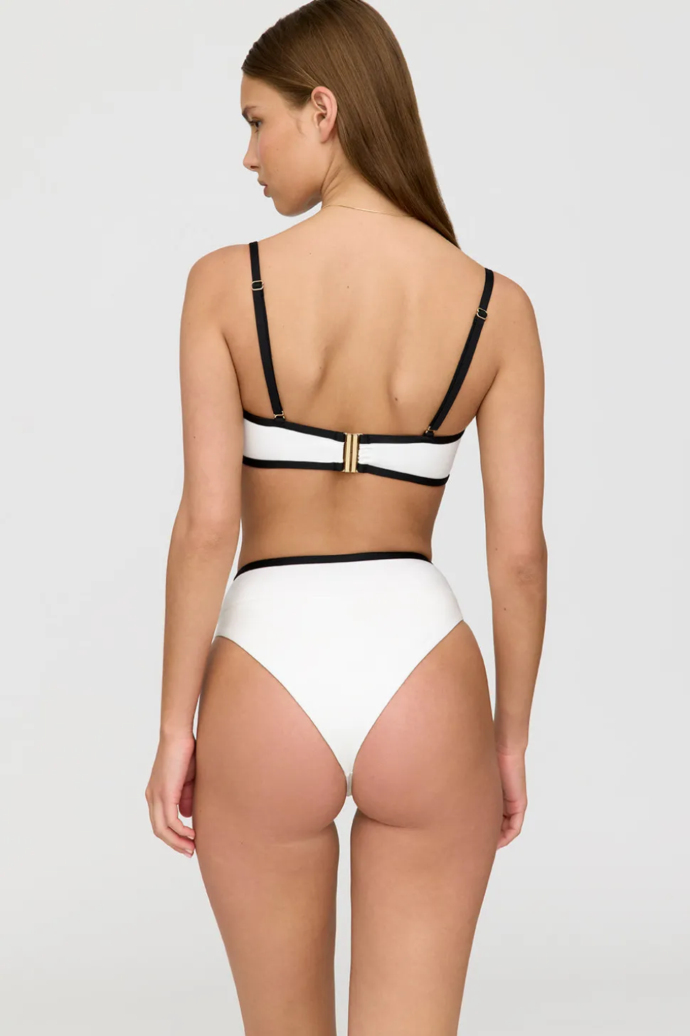 Palma Contrast Trim Wrap Waist Bikini Brief - Coconut Milk And Shadow Black