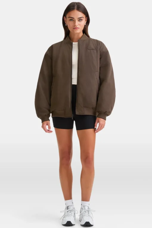 Reversible Oversized Bomber Jacket - Black And Espresso