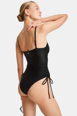 Ruched Adjustable Tie Side Shaping Swimsuit - Blank Onyx