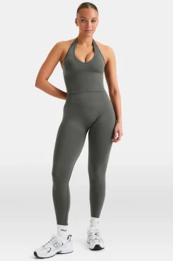 Sculpt Seamless Halter Tank - Dark Olive Marl