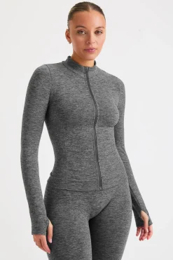Sculpt Seamless Longline Jacket - Charcoal Marl