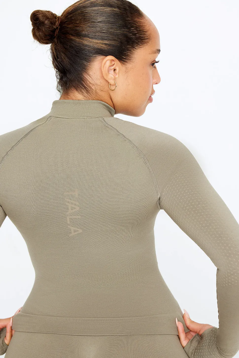 Sculpt Seamless Mock Neck Zip Through Jacket- Olive Marl