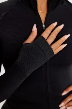 Sculpt Seamless Mock Neck Zip Through Jacket- Black Marl