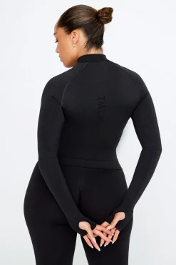 Sculpt Seamless Mock Neck Zip Through Jacket- Black Marl