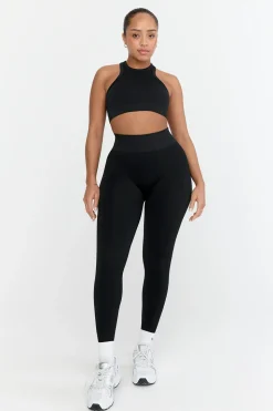 Sculpt Seamless Ribbed Racer Sports Bra - Black Marl