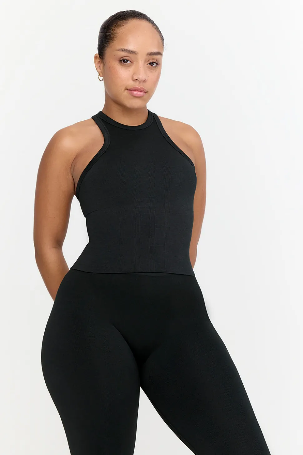Sculpt Seamless Ribbed Racer Tank - Black Marl