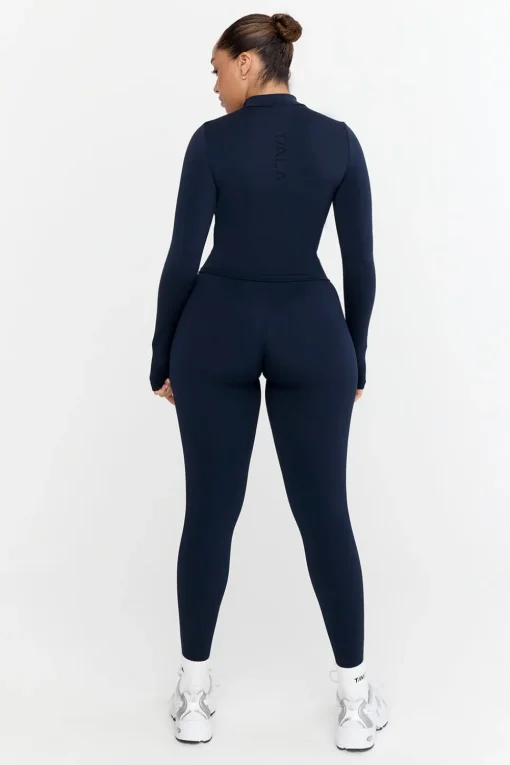 Sculpt Seamless Ribbed Zip Through Jacket- Navy Marl